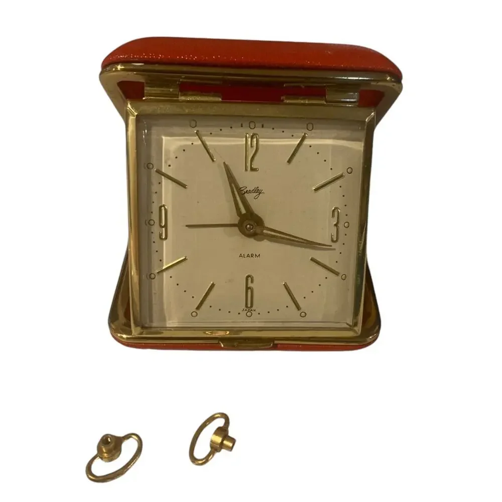 Vintage Bradley Red Folding Travel Winding Alarm Clock MCM Salvage